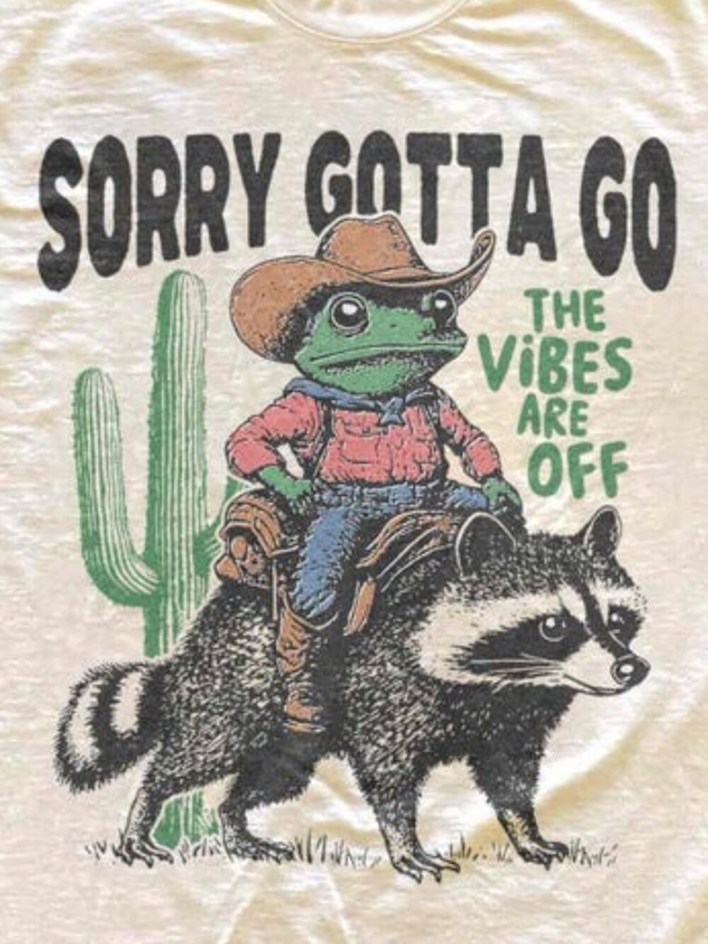 Cowboy Frog Riding Raccoon Shirt, The Vibes Are Off Weird Tee - Picture 2 of 4